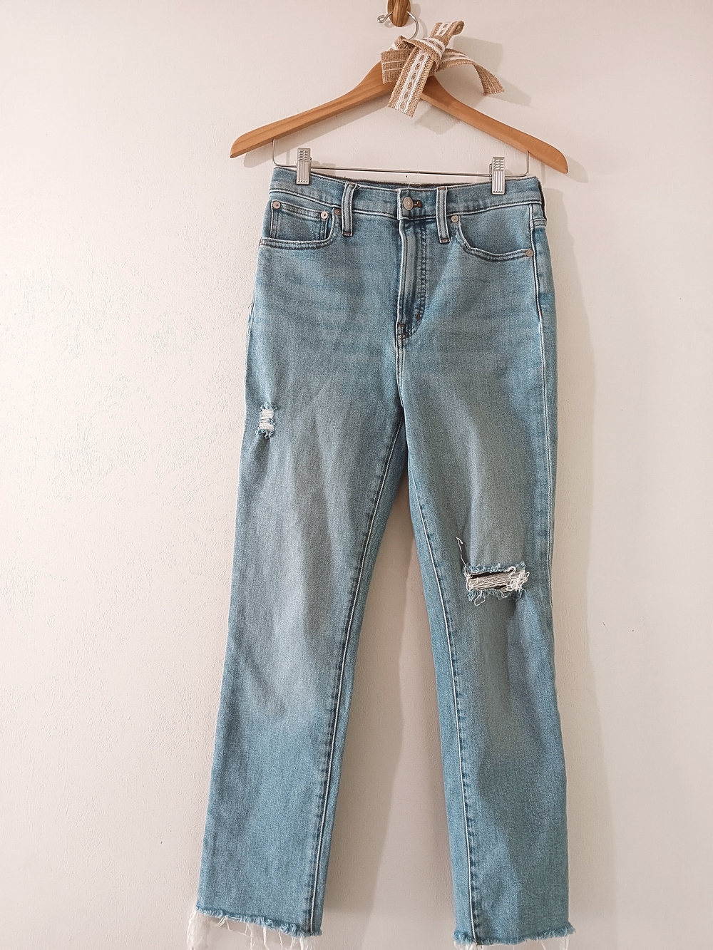 MADEWELL THE PERFECT VINTAGE JEAN HIGH RISE DENIM DISTRESSED FRAYED HEM PANTS 27